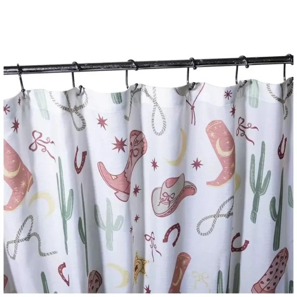 Cowboy Fabric Shower Curtain Boots Hats Lasso Cactus Star Polyester Bath Gift